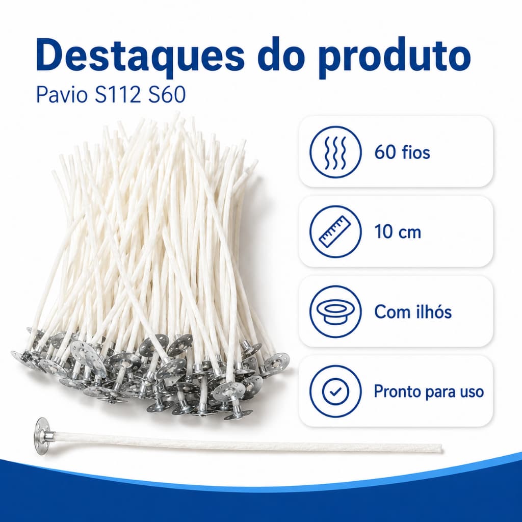 Pavio Velas Aromáticas Artesanais 3mm 100% Algodão Parafinado S60 - 60 Fios 10cm  Achatado 100Uns