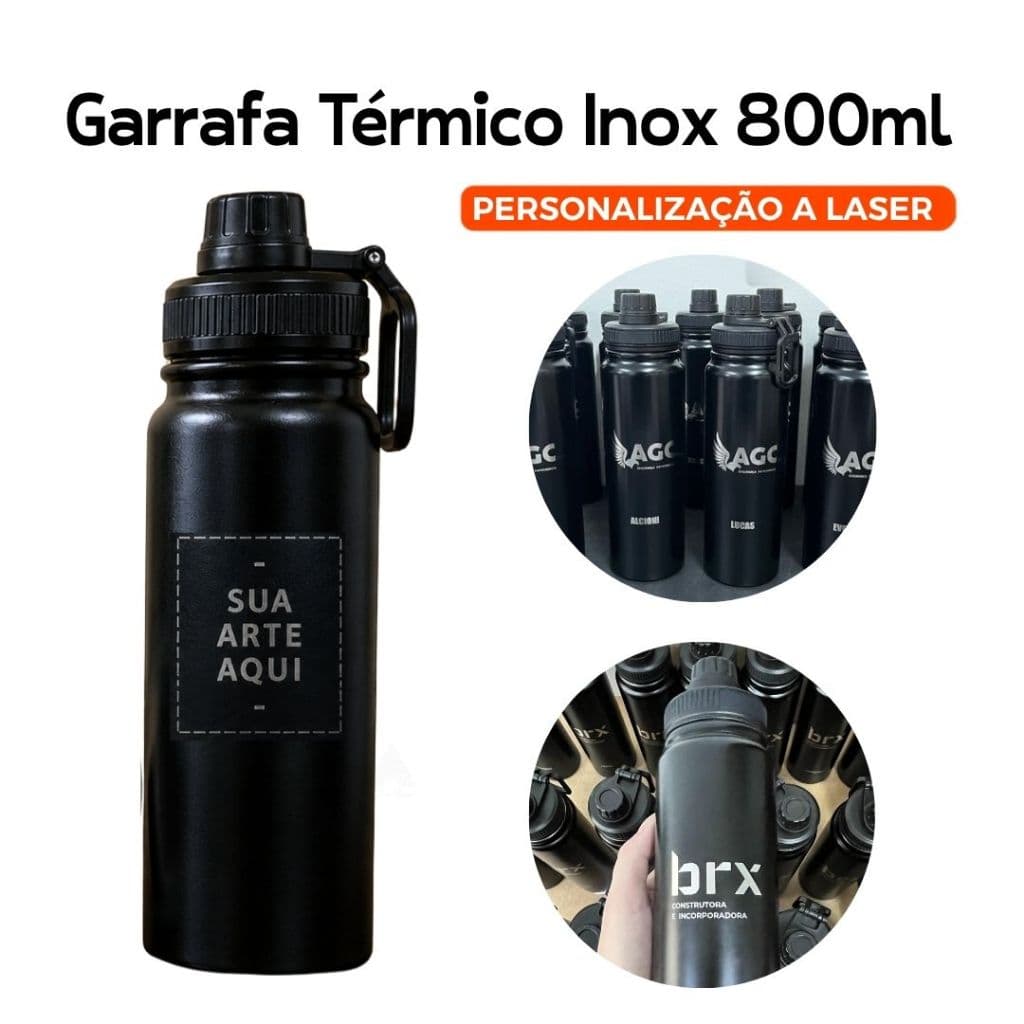 Garrafa Térmica Inox 800ml Personalizada a Laser | Nome, Logo, Empresa e Presente