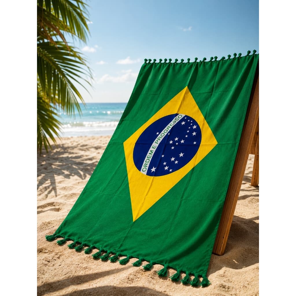 Canga de Praia Bandeira do Brasil em Poliéster com Estampa Vibrante Copa do mundo Praia Yoga Saida