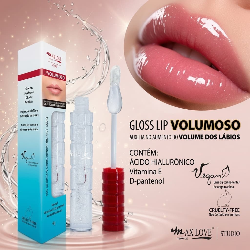 Batom Gloss Lip Volumoso Aumenta o Volume Hidrata e Protege os Lábios Max Love - Escolha as Cores