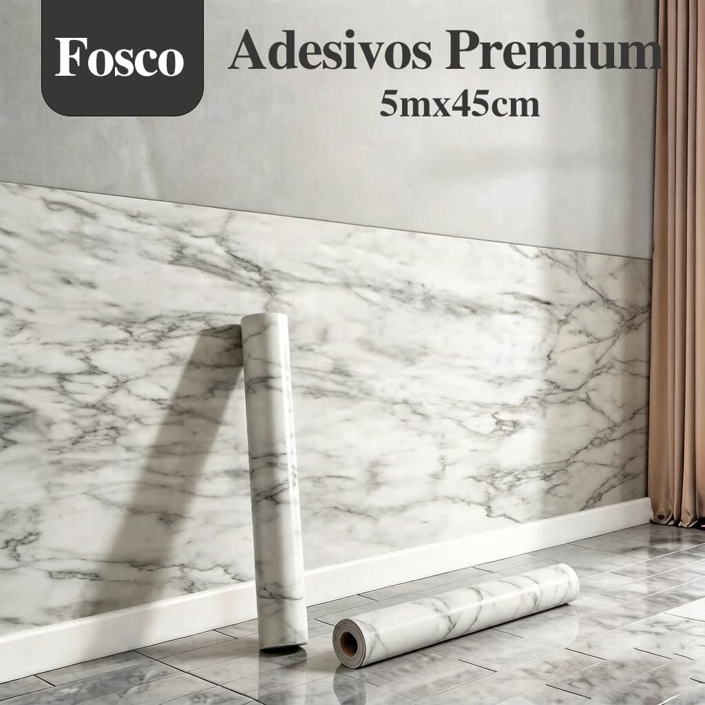Papel de Parede Adesivo  Branco Mármore Premium 3D 5m x 45cm para Sala, Quarto, Cozinha, Escritório