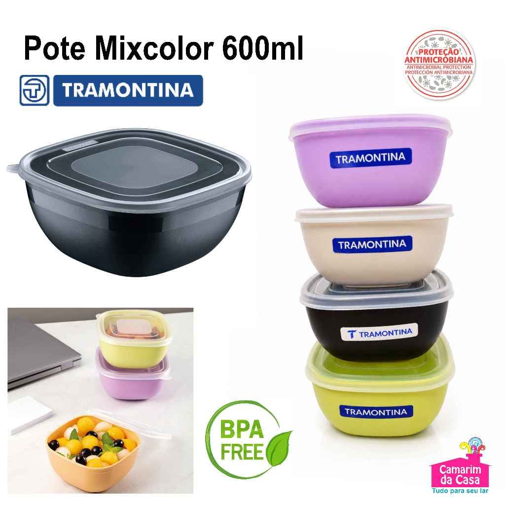 Potes MixColor em Polipropileno c/ Tampa Transparente 600ml Tramontina Resistente Durável Lindos