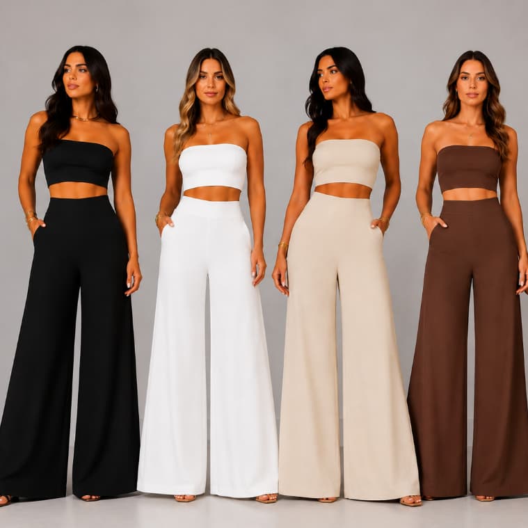 Calça em Linho Pantalona Feminina - Wide Leg Social Trabalho