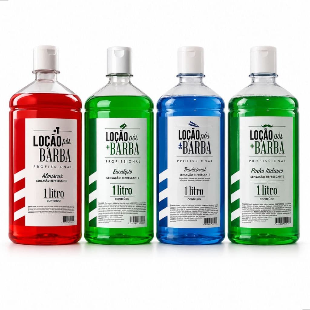 Loção Pós Barba Perfume Masculino Kit 4 Un Barbearias Mentol 1L Original Facial Profissional
