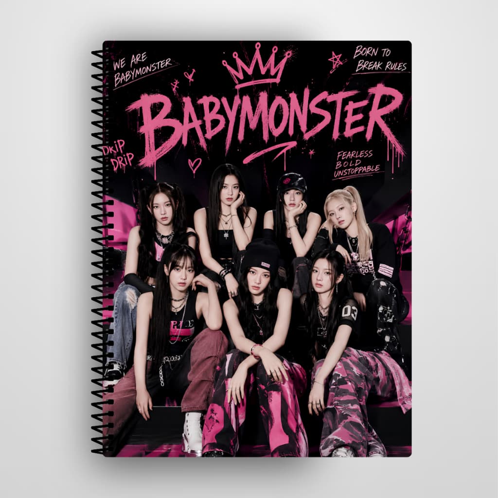 Caderno Baby Monster Kpop Personalizado Capa Dura 1 e 10 Matérias – Escolar e Universitário