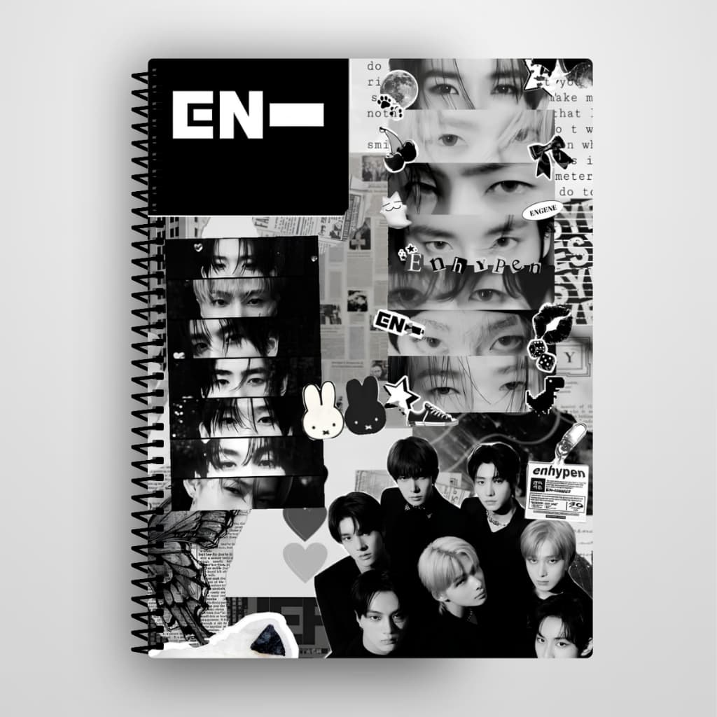 Caderno Enhypen K-Pop Personalizado Capa Dura 1 e 10 Matérias Escolar Universitário