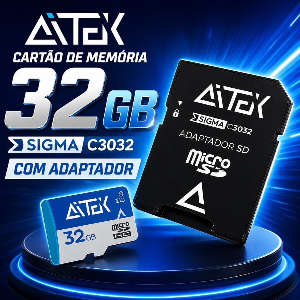 Cartão de Memória Micro SD 32GB Aitek Sigma C3032 Classe 10 UHS-I com Adaptador SD