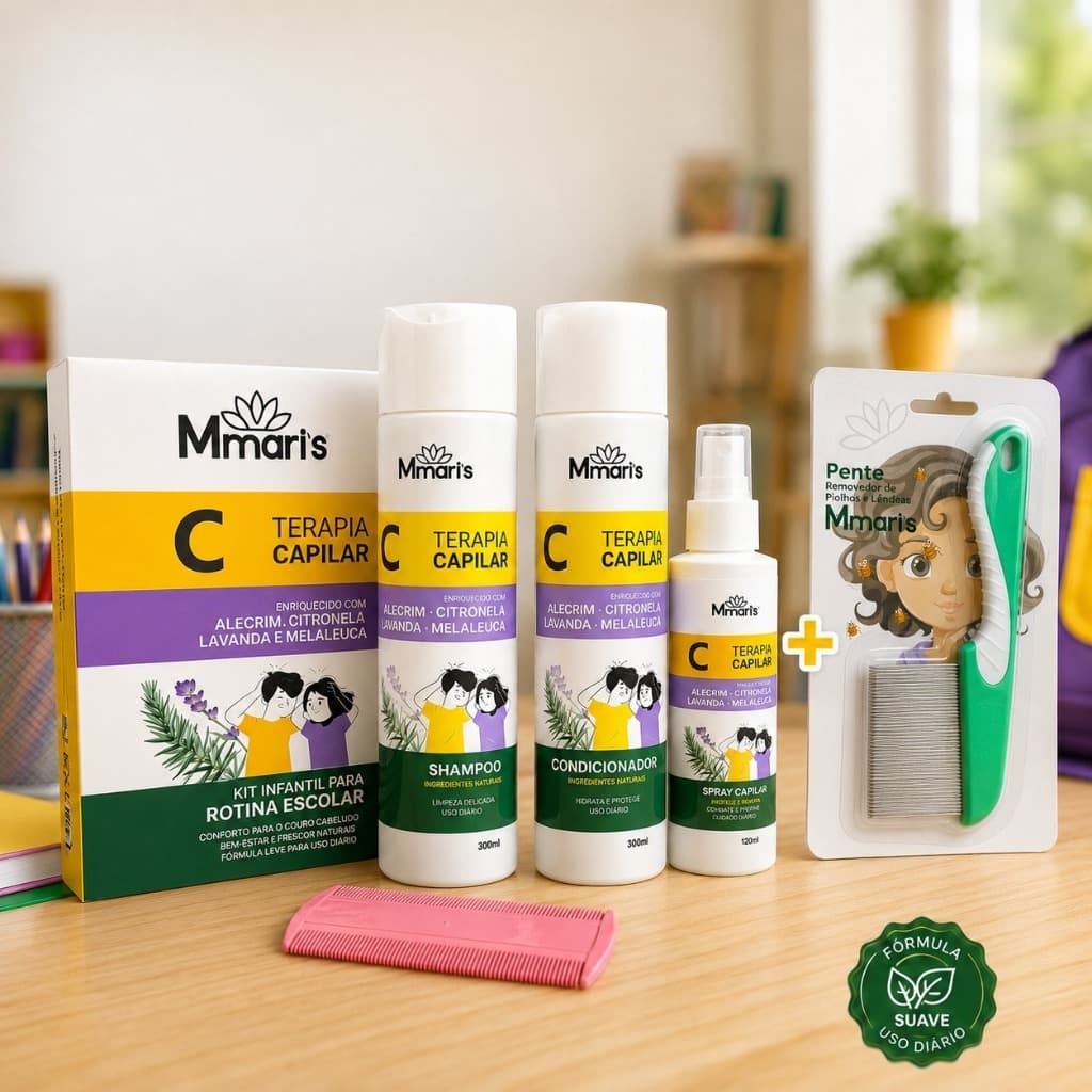 Tratamento Mata Piolho + Pente Fino Aço Verde Infantil Dermatologicamente Hipoalérgico Lendeas Kids