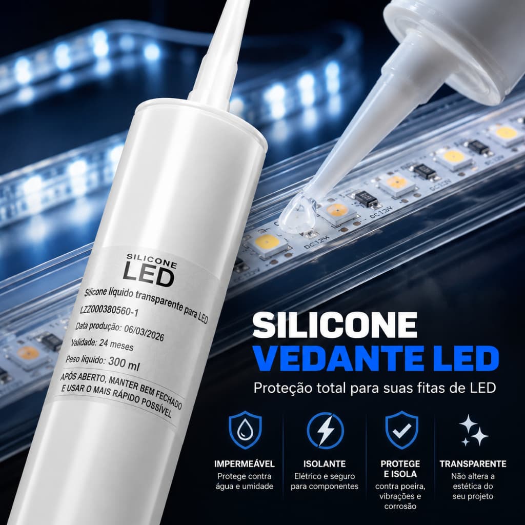 Cola Silicone Líquido Transparente 300ml com Bico Aplicador para LED e Eletrônica