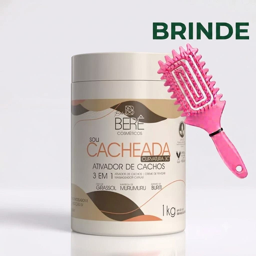 Ativador de Cachos 3C Sou Cacheada 1kg Bela Berê 3em1 Definição Hidratação Anti Frizz Ganhe Escova