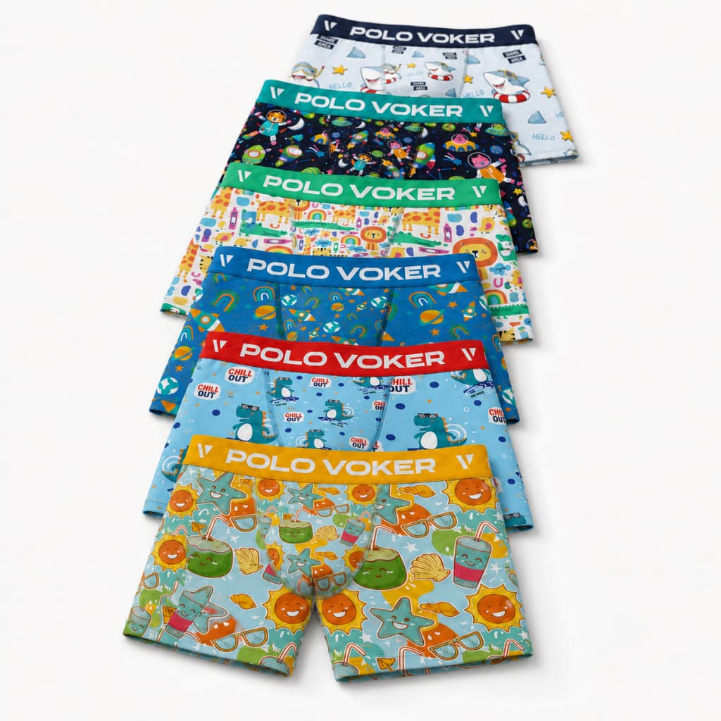 Kit 5 Cuecas Boxer Infantil de Microfibra Cueca Box com Forro 100% Algodão Voker - Promoção !