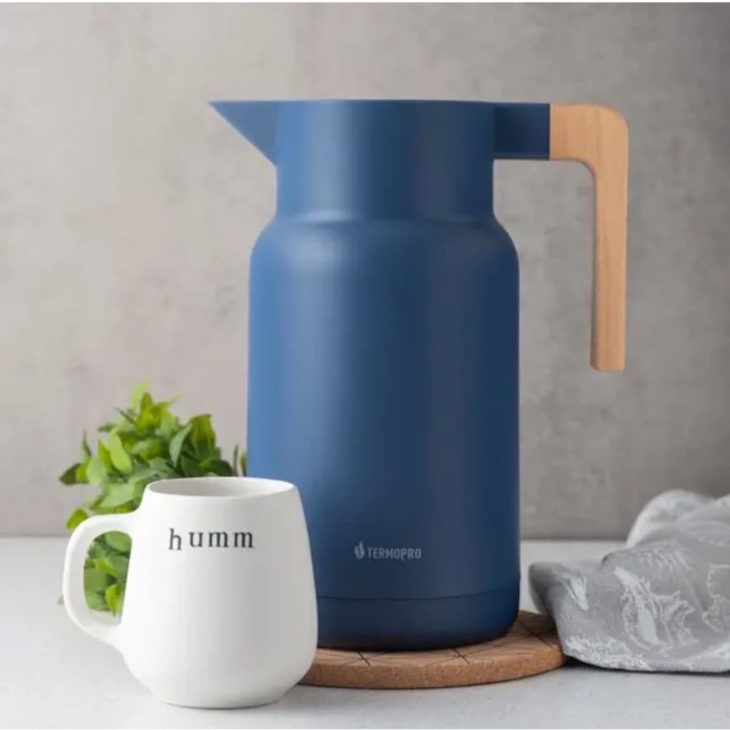 Garrafa Térmica Café Chá 1L Wood Fashion 12h Conservação Azul Marinho - Termopro
