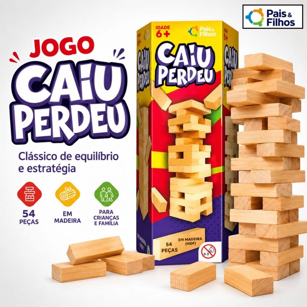 Caiu Perdeu Torre Equilíbrio 54 Peças PAIS & FILHOS o Clássico Madeira Blocos de Empilhar Diversão