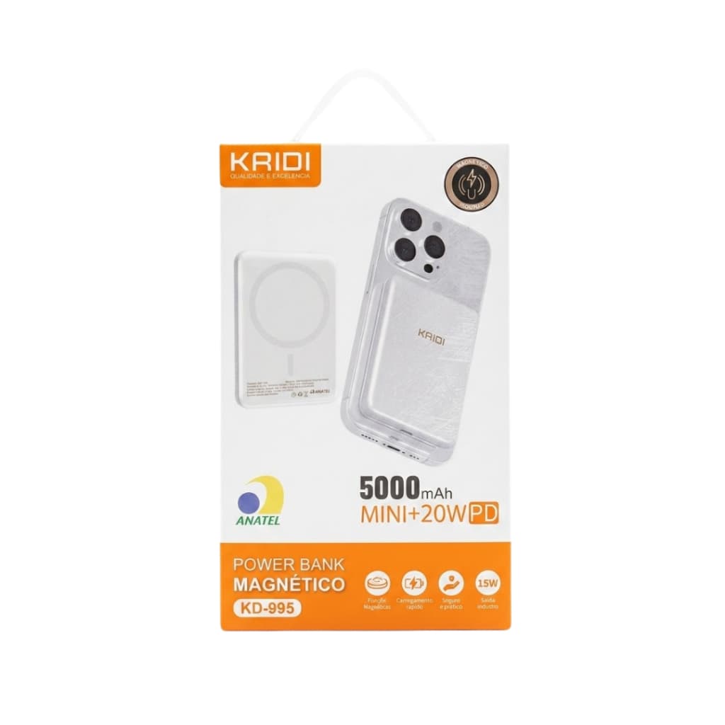 Power Bank Kaid KD 995 Mini Magnético sem fio 5.000mAh Mini + 20W