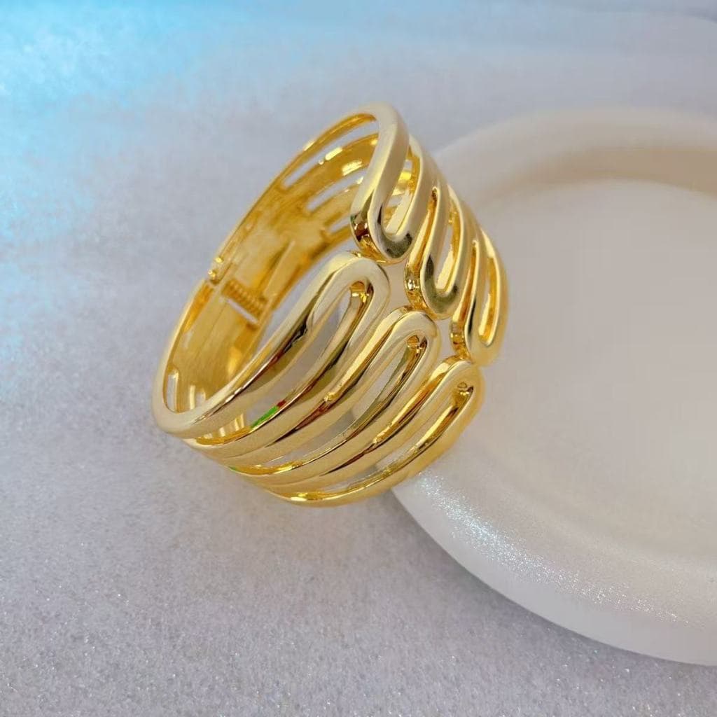 Pulseira Aço Inoxidável Antialérgica Ondulada Geométrica Bracelete Luxo Feminino Abertura Ajustável