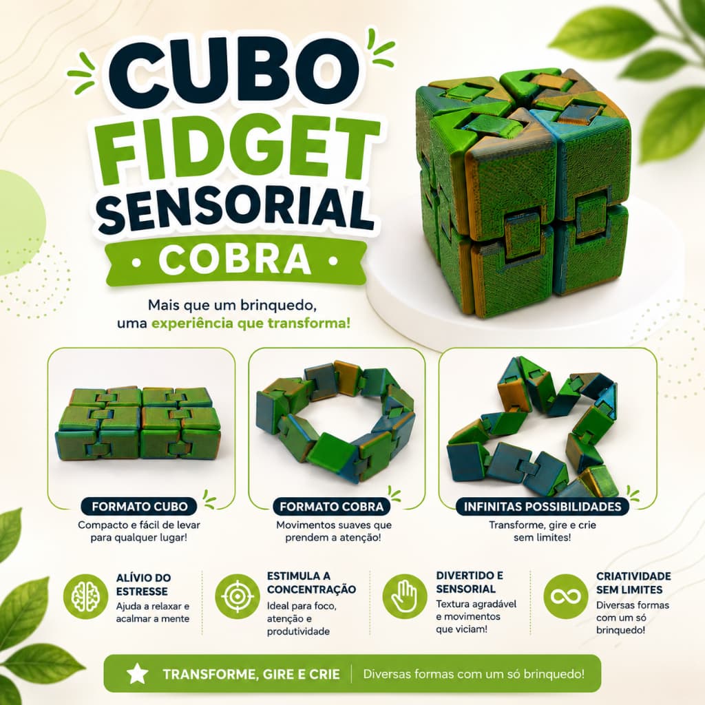 Cubo Sensorial Fidget Cobra Articulado para Tdah Tea Adultos e Crianças | Relaxante e Terapeutico