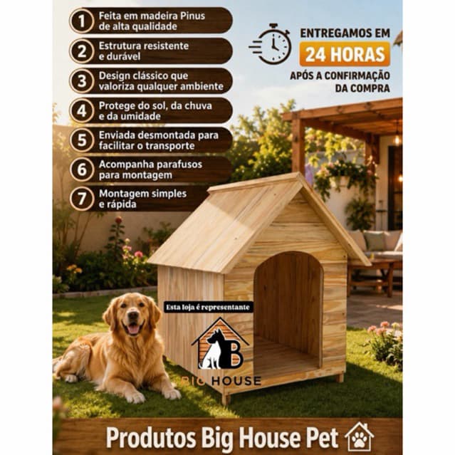 Casa Casinha feita de Madeira Pinus N2 Para Cachorro Caes