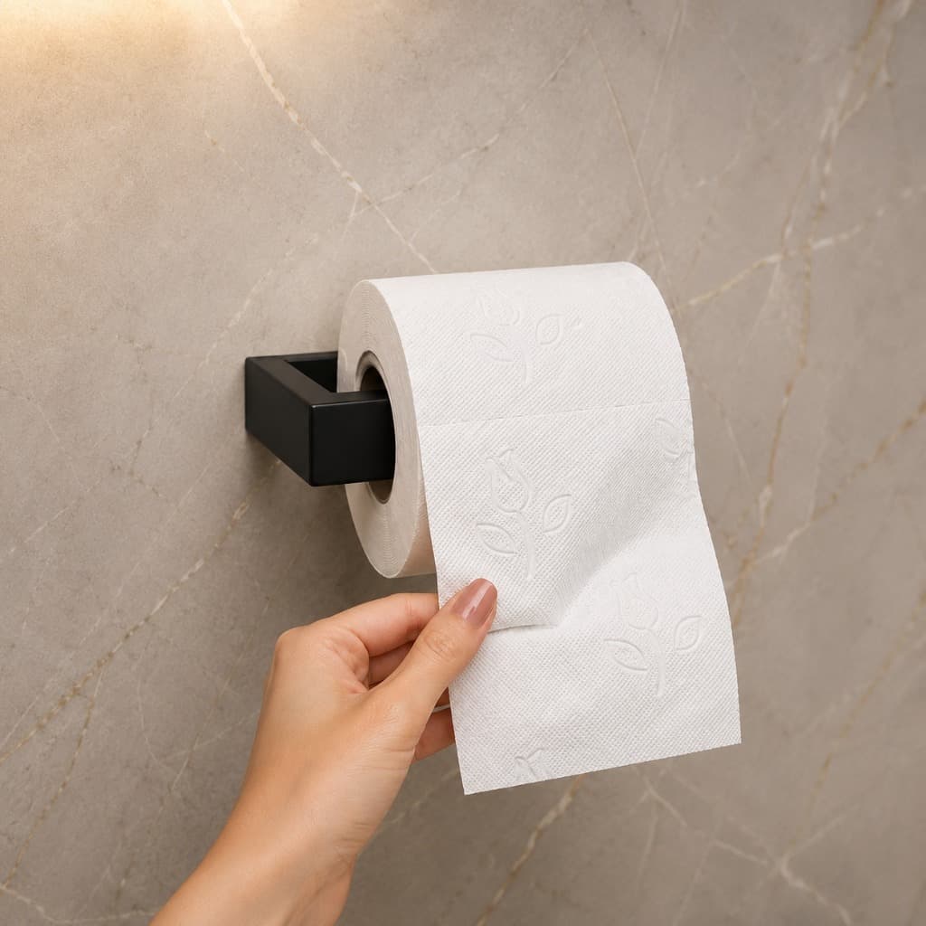 Suporte de Papel Higiênico e Acessórios Adesivo Banheiro Cola 3M Cola Preto Branco Sem Furos