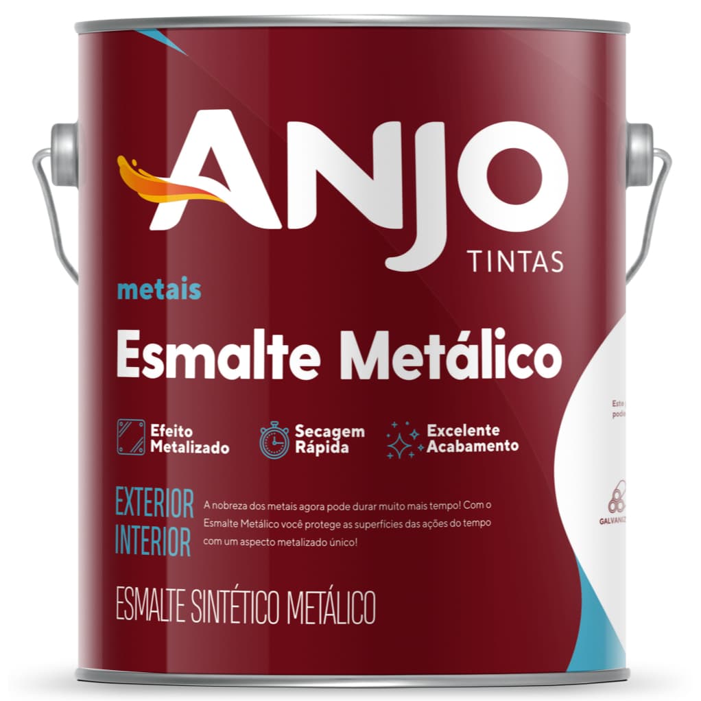 Tinta Esmalte Metálico Anjo 900ml Acabamento Brilhante Em Metais Madeiras Para Portões Janelas