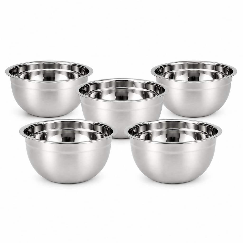 Kit Com 5 Tigela Bowl Bacia Saladeira Aço Inox 28cm Redonda Profissional Culinário