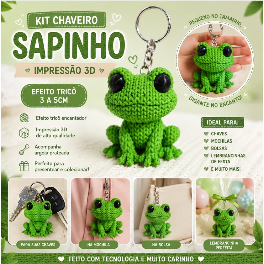 Kit Chaveiros 10 a 40 de 3 a 5cm Sapinhos Decorativos para festas Efeito Tricô 3D | Colecionáveis | Lembrancinhas