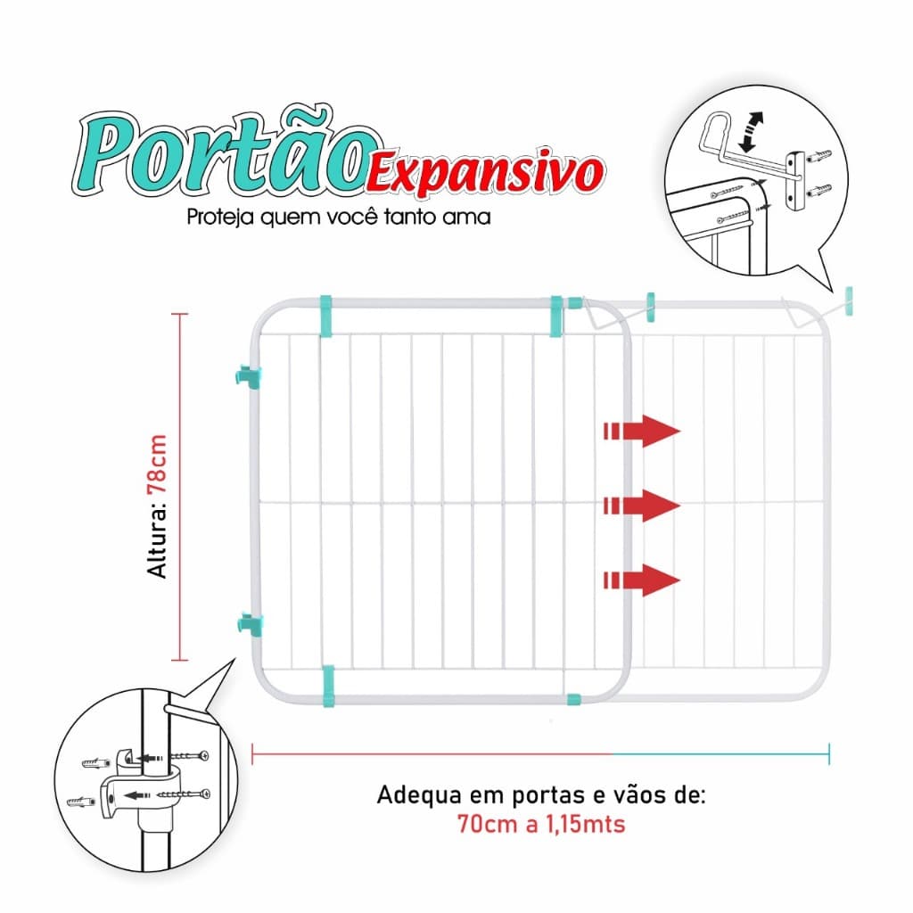Portão Grade Expansivo Proteção Criança Cão Pet 70 a 115 Cm da Pet Útil