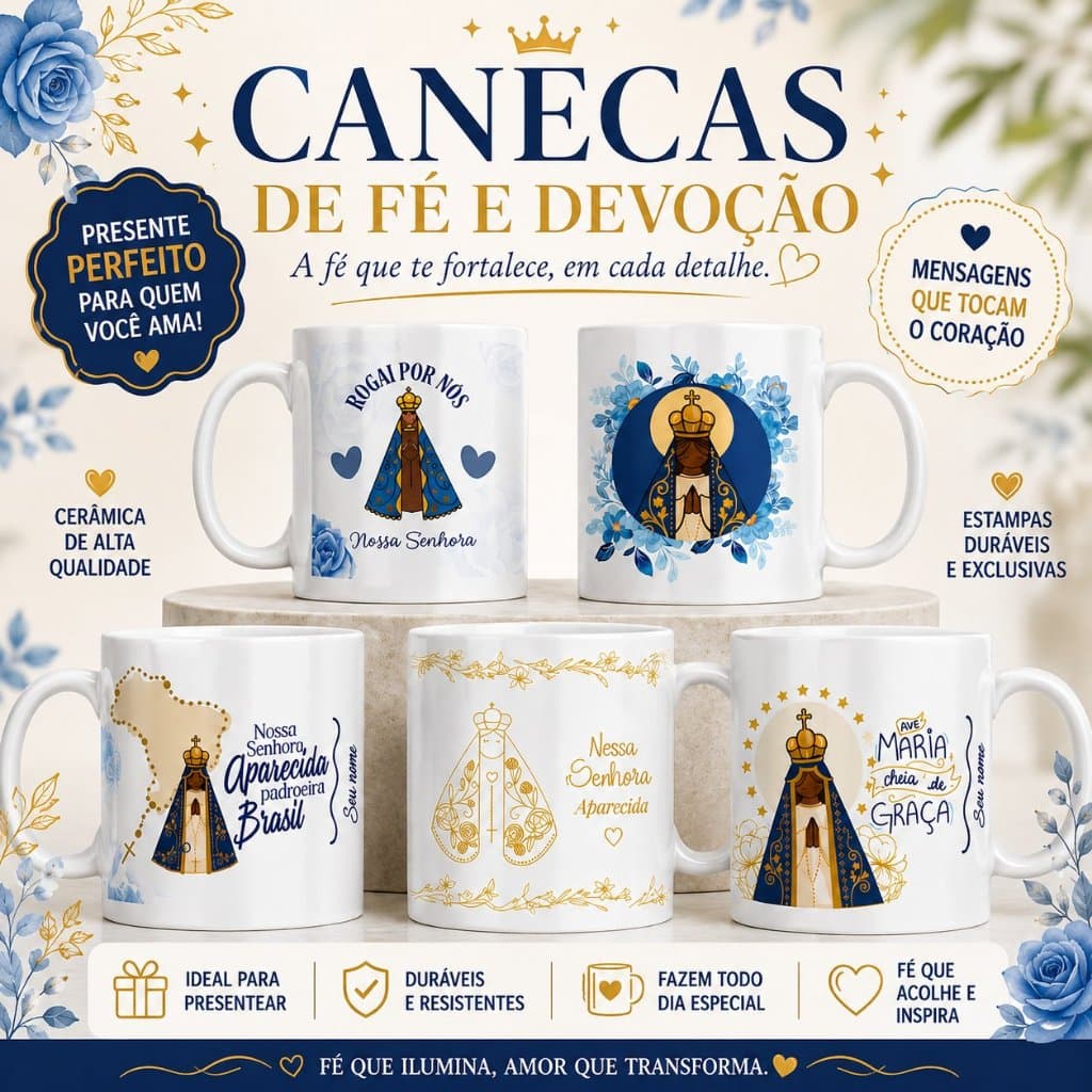 Canecas Nossa Senhora com Nome Personalizada 5 Modelos Exclusivo Religiosos Presente Católico Xícara