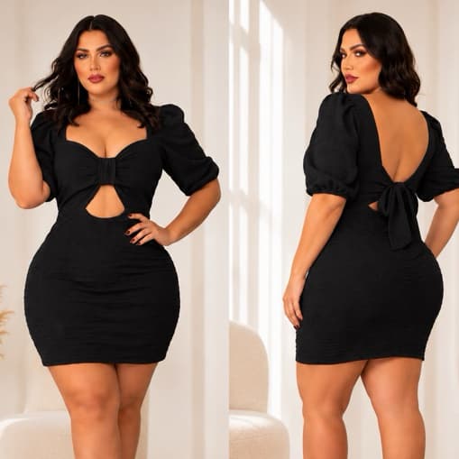 Vestido Feminino  Plus Size Modelador Manguinha Preto Festa Balada