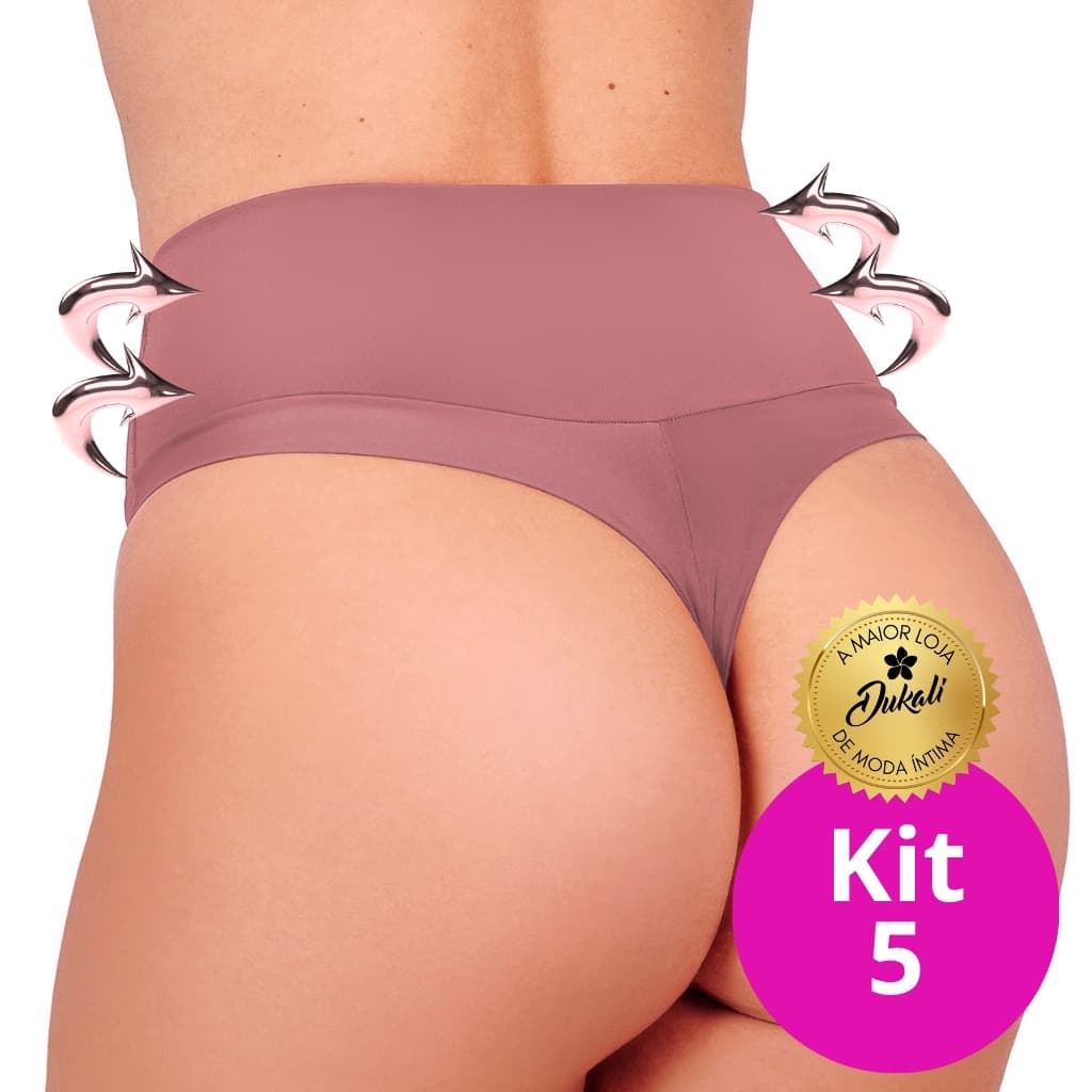 Kit 5 Calcinhas Cintura Alta Fio Duplo Lateral Larga Cinta