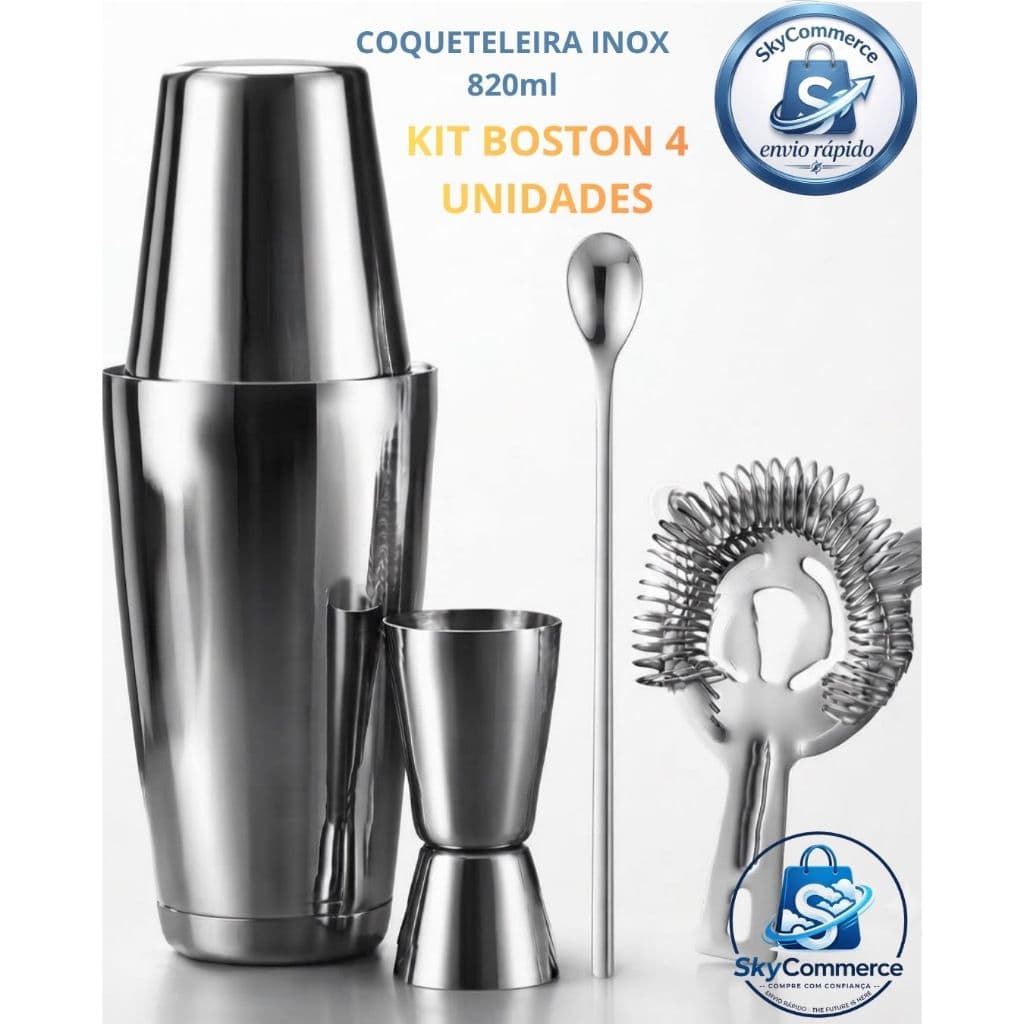 Coqueteleira boston 820ml Kit 4 peças barmen premium