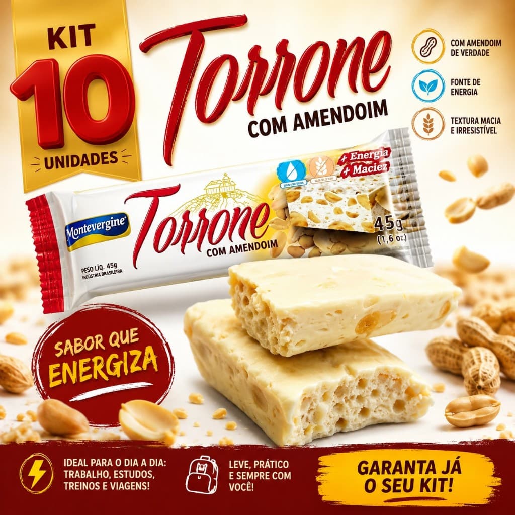 Torrone Amendoim Kit 10 barras 45g Original Montevérgine