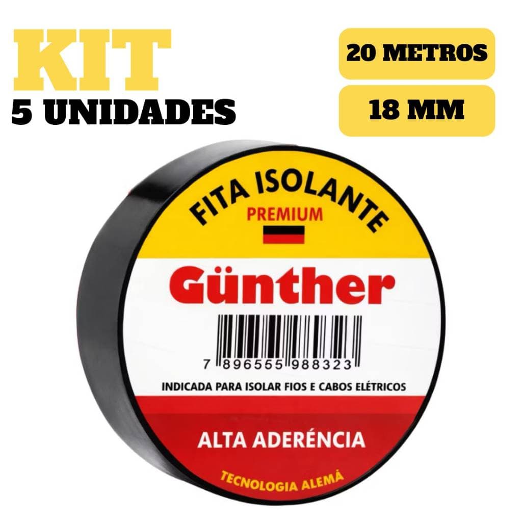 Kit 5 Fitas isolante 20 Metros Alta Qualidade Anti-Chama Resistente Gunther