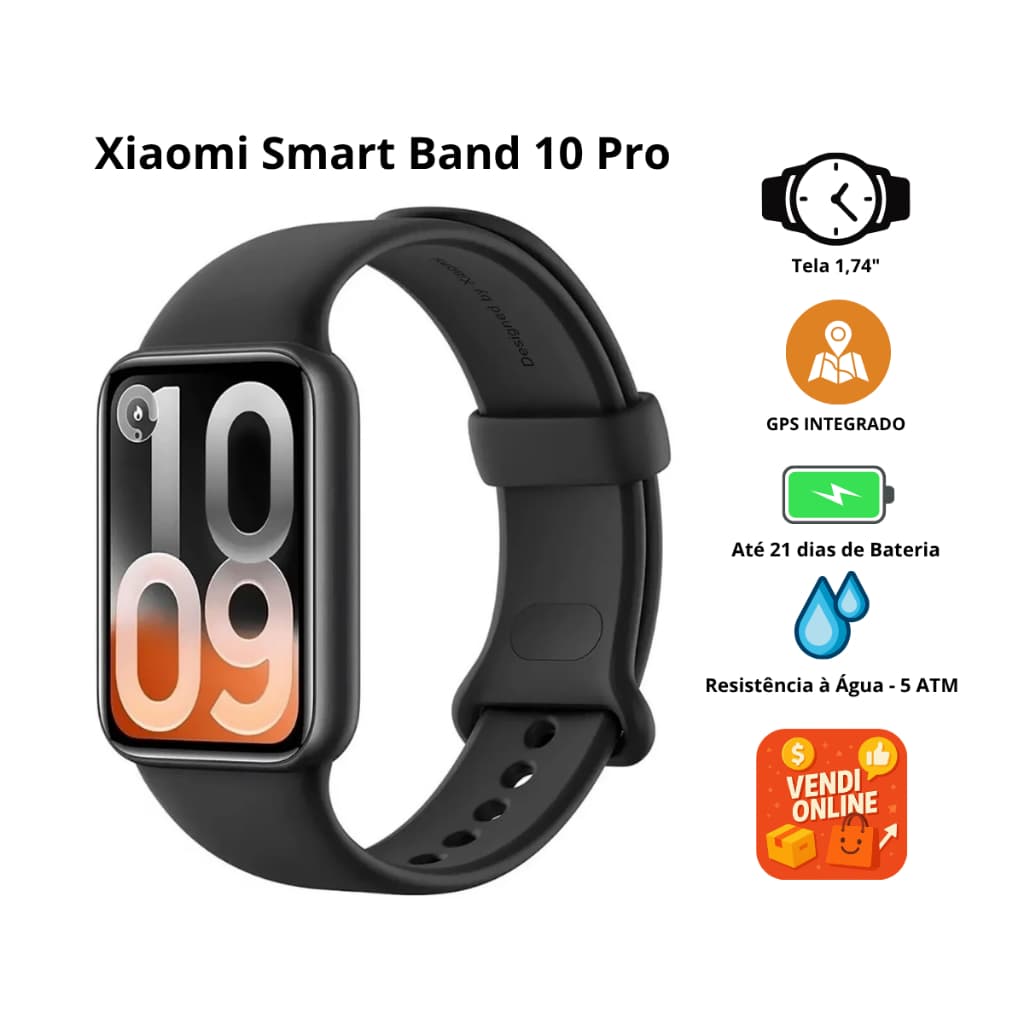 Relógio SmartWatch Xiaomi Smart Band 10 Pro AMOLED GPS 5ATM Bluetooth 150+ Esportes Até 21 Dias