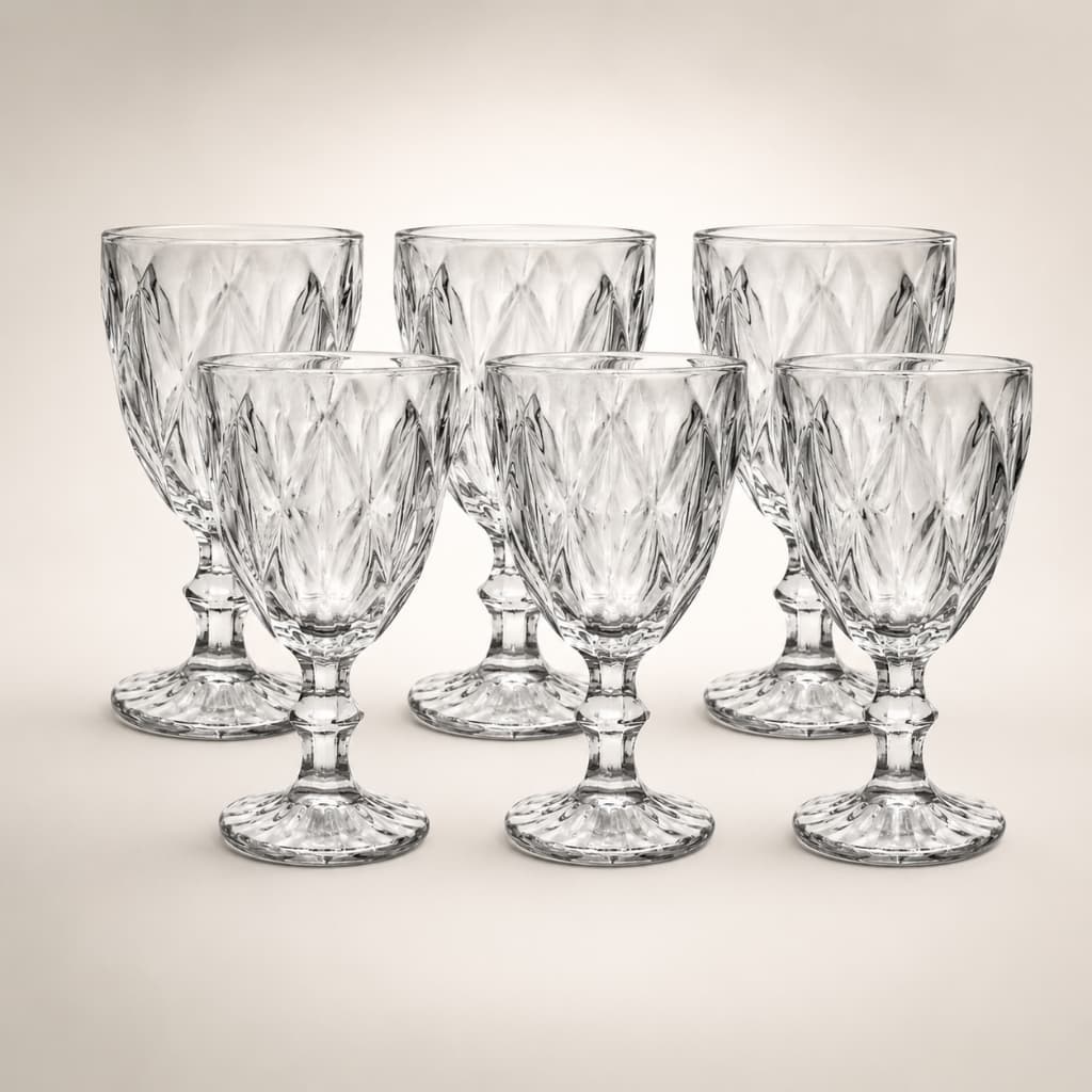 Jogo de Copos Taças Diamante Vidro Transparente 330ml Água Suco Drink Refrigerante