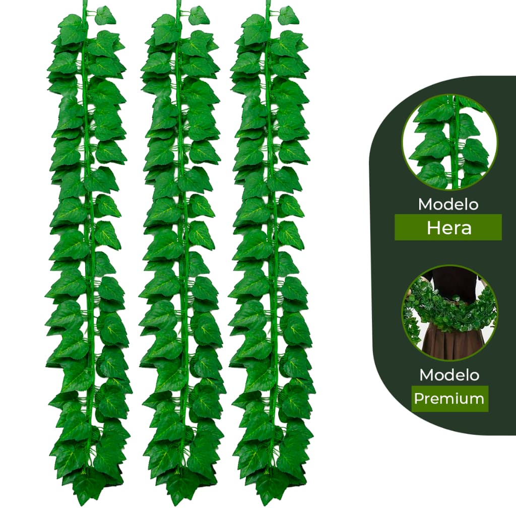 Kit 12 Correntes de Hera 2,20 Metros Verde Planta Artificial Trepadeira Ramas Folhagem Pendente