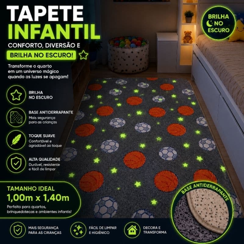 Tapete Infantil Brilha no Escuro Antiderrapante 1,00x1,40 l Premium
