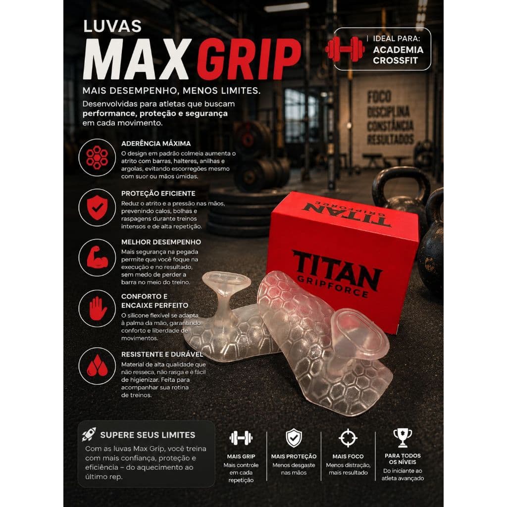 Luva de Academia Musculação Treino Max Grip Protetor de Pegada Antiderrapante