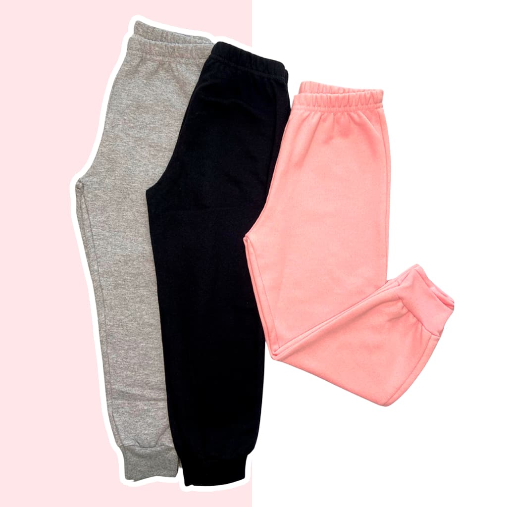Kit 4 Calças de Moletom Infantil Feminina Flaneladas com Elástico Confortáveis Outono Inverno