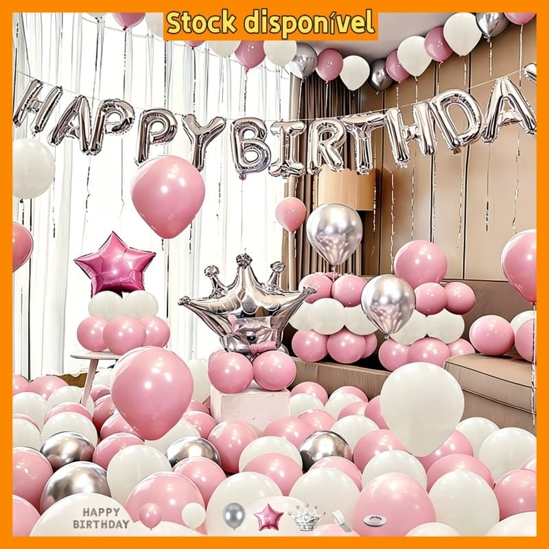 Kit Balão Aniversário Happy Birthday Decoração Festa Adulto Infantil Dourado Rosa Roxo Azul Prata Branco