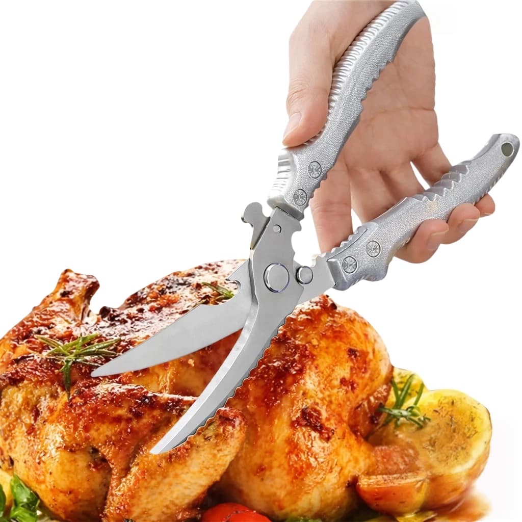 Tesoura de Cozinha Multiuso Forte - Corta Osso de Frango e Peixe, Carnes, Legumes, Aço Inoxidável Profissional