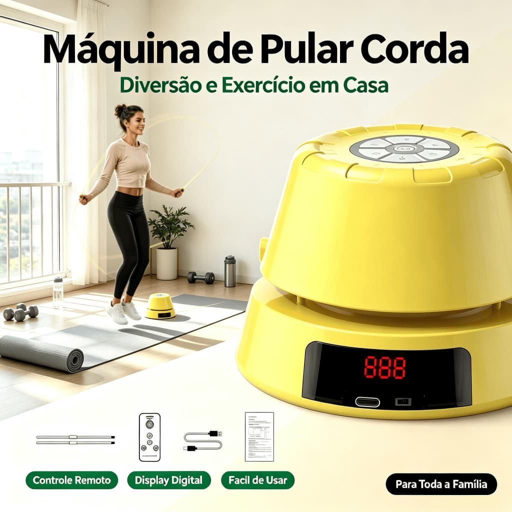 Máquina De Pular Corda Automática Contador Inteligente com Controle Remoto e 10 Velocidades