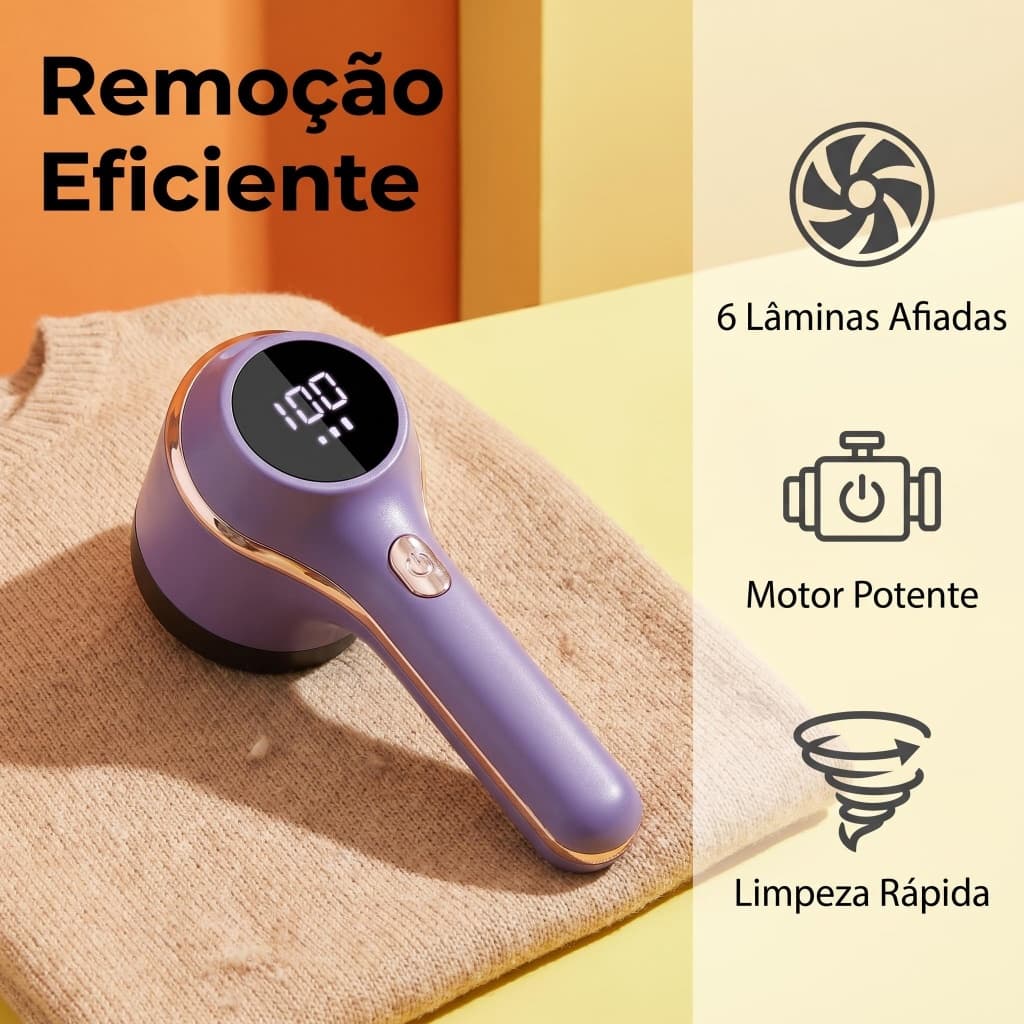 Removedor de Fiapos para Roupas Recarregável Display Digital Tecido Defuzzer