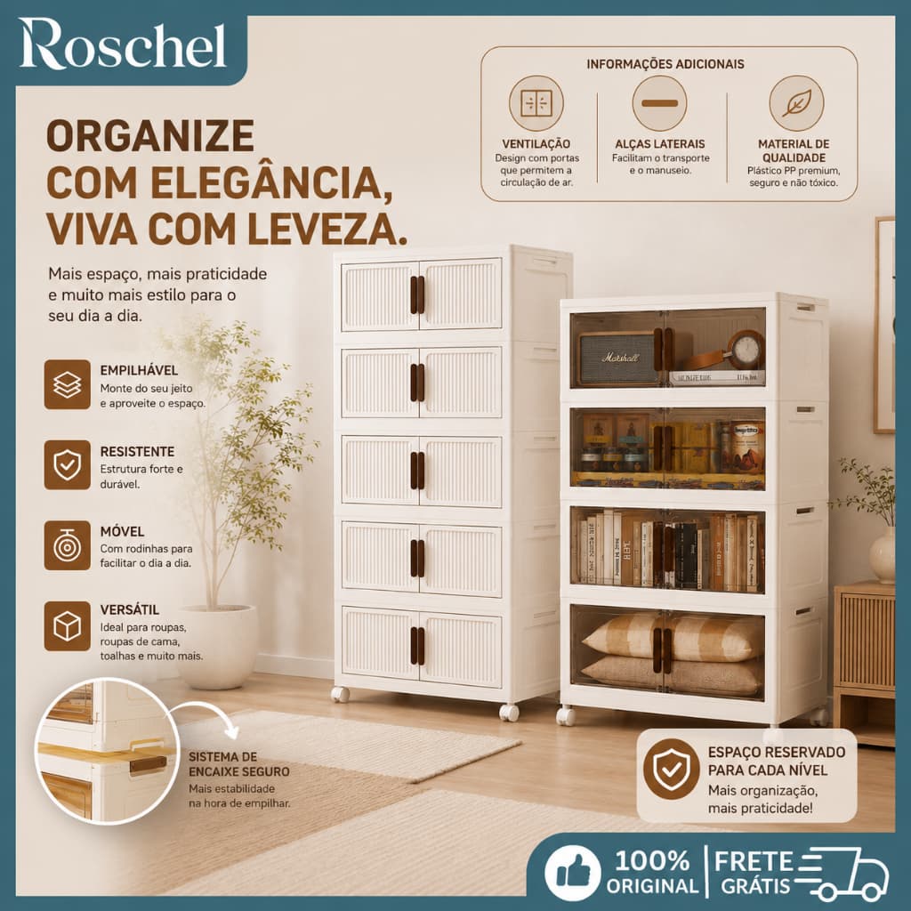 Armário de Armazenamento Dobrável e Empilhável, com Porta e com Rodas, Várias Dimensões Disponíveis