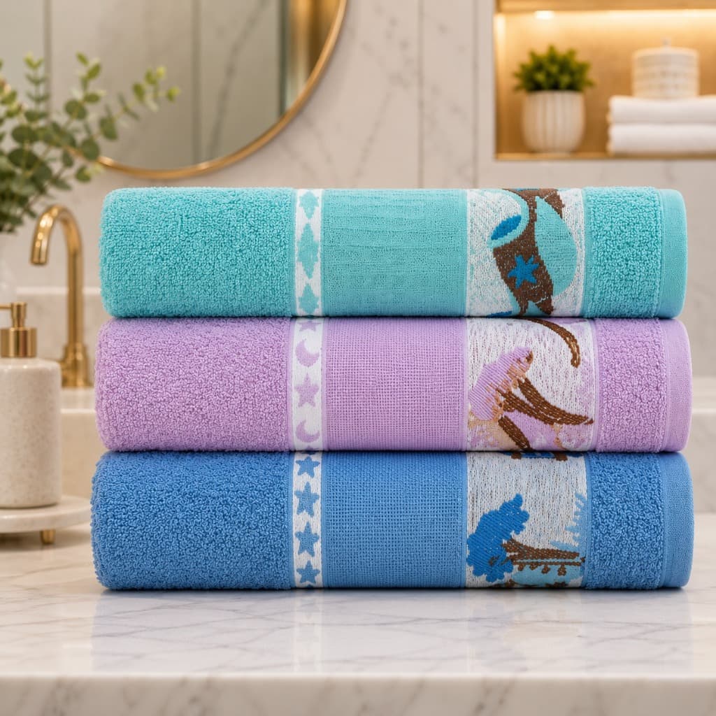Kit 3 Toalhas de Banho Infantil Estampadas Macias Alta Absorção 70x140cm