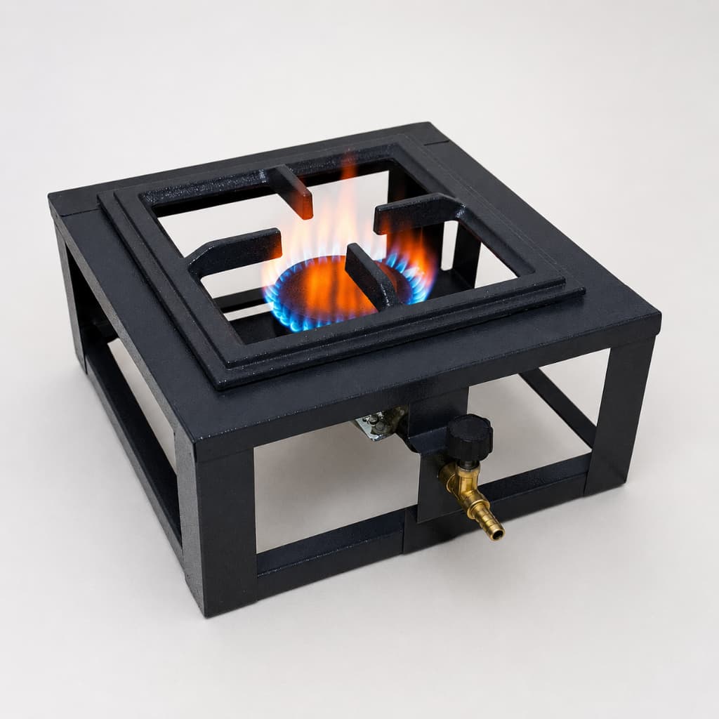 Fogão Industrial 1 Boca 20x20cm Camping De Mesa Alta Pressão Com Kit De Ligação de Gás