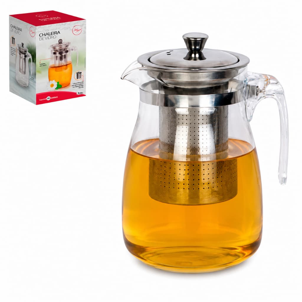 Chaleira de Vidro Resistente ao Calor 900ml com Infusor Inox