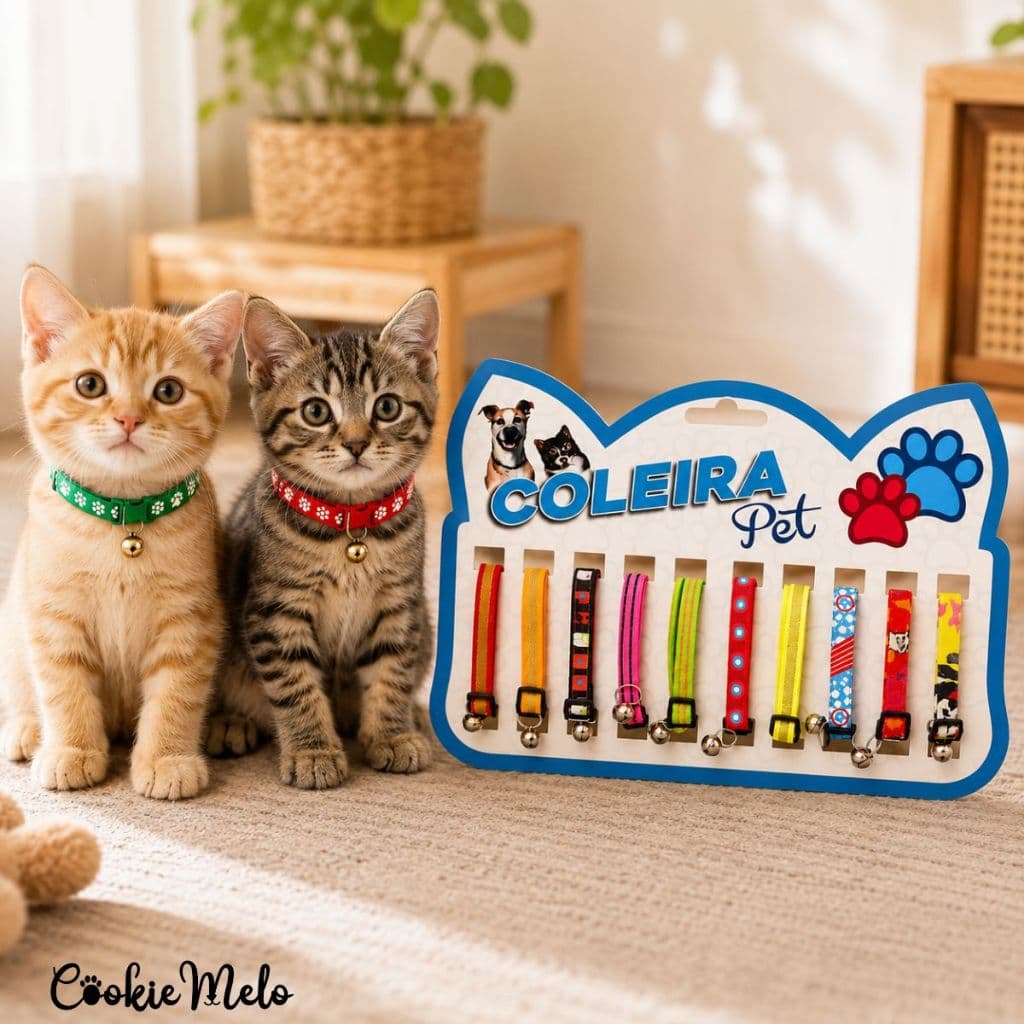 Kit 10 Coleira Pet Gato Cachorro Com Guizo Regulável Anti Enforcamento Seda ENVIO IMEDIATO