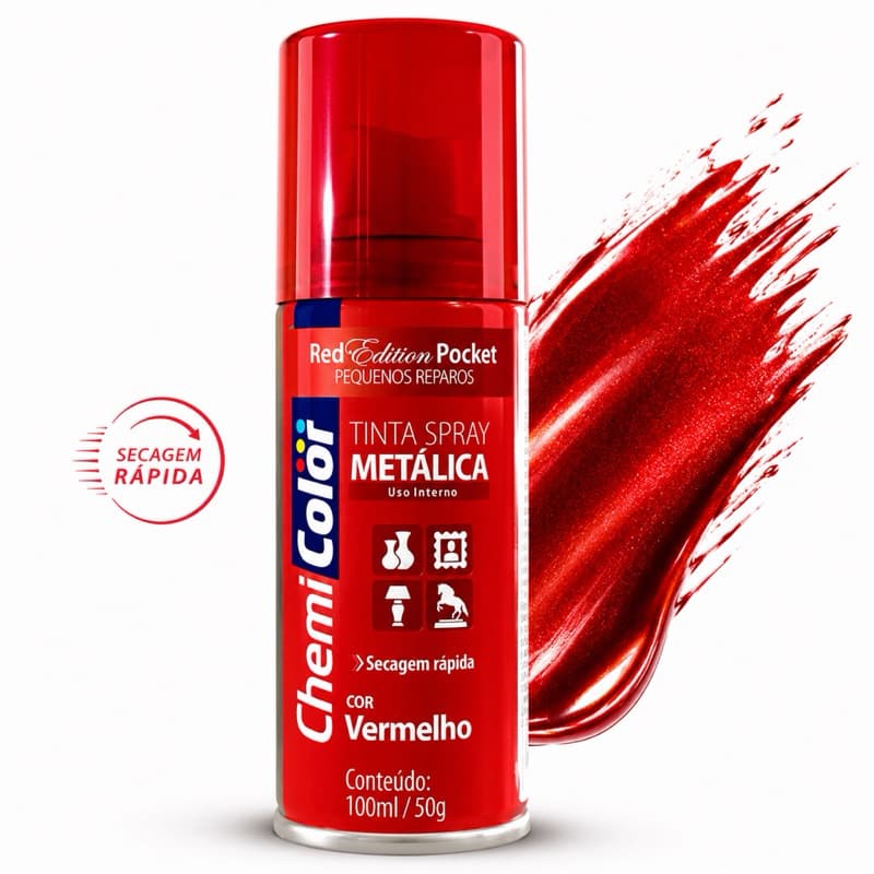 Tinta Spray Vermelho Metálica Chemi Color 100ml Red Edition Pocket Secagem Rápida