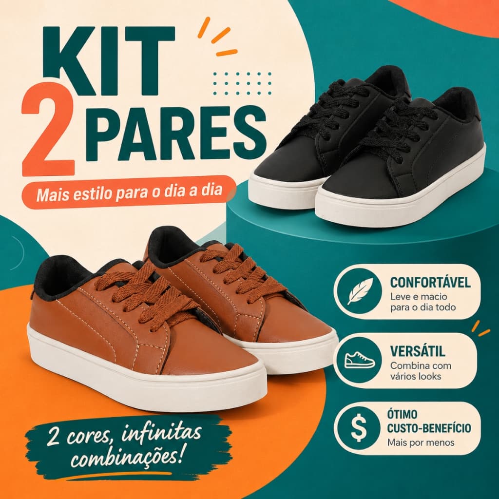 Kit 2 Pares Sapato Infantil Masculino Menino Casual Com Design Atual E Confortável