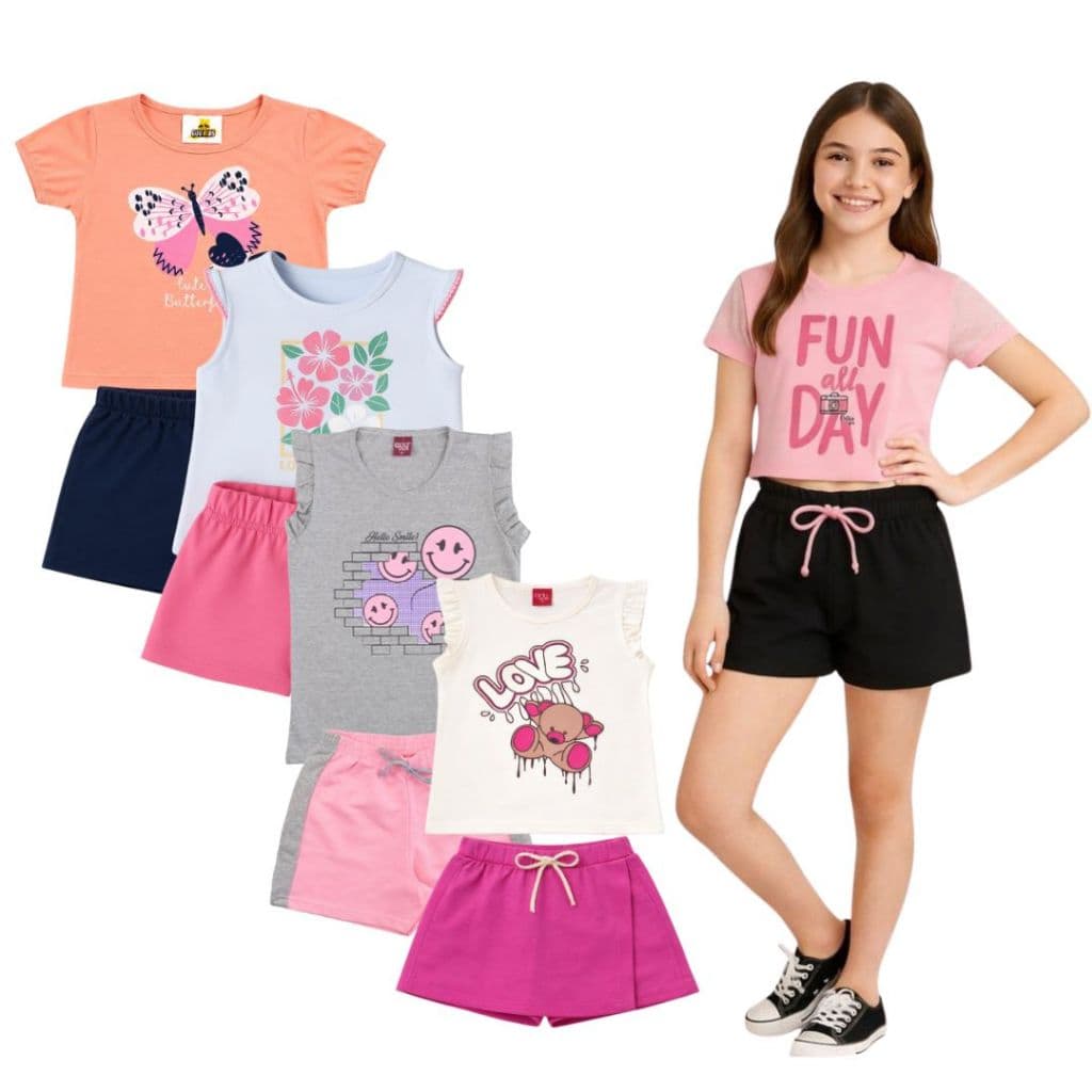 Kit Sortido 3 Conjunto Feminino juvenil 3 Conjuntos Estilosos Colorido